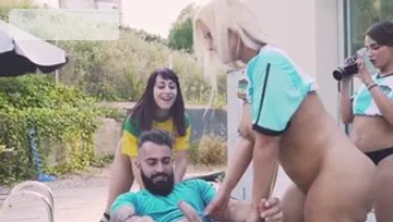 Hardcore fucking in company with girl