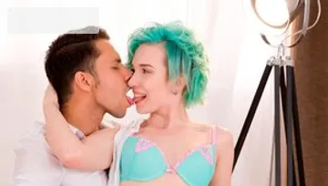 Anal Introductions: Skinny Alice Klay sucking dick on sofa