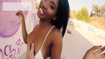 Crazy ebony cumshot in public