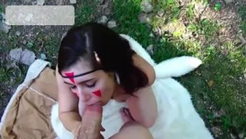 Young princess hentai sucking dick outdoors