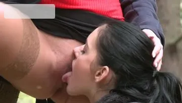 Long haired babe fingering outdoors